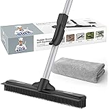 MR.SIGA Pet Hair Removal Rubber Broom with Built in Squeegee, 3 in 1 Floor Brush for Carpet, 61 inch Adjustable Handle, Inclu