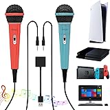 Switch用 カラオケマイク 有線マイク２本 ２人同時に歌える スイッチ用 カラオケマイク 高集音力3.5mmゲーミングマイク 単一指向性 低ノイズ 軽量 握りやすい 接続簡単 3mケーブル for Switch/PS4/PS5/PC/Xbox O
