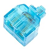 モジュラーコード 電話線 中継・分配コネクタ メス×2口－オス×1口 6極 2芯・4芯兼用 クリアブルー
