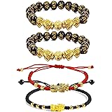 Frodete Feng Shui Black Obsidian Wealth Bracelet for Women Men Adjustable Elastic Leather Jewerly