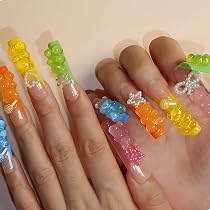 Amazon | Liberte555 ネイルチップ ヒョウ柄 ギャル 子供 ロング 付け