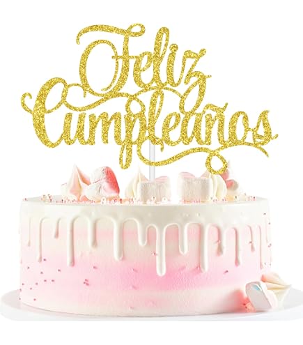 Gold Glitter Feliz Cumpleaños Cake Topper - Spanish Happy Birthday Decoration For Fiesta Theme Parties, Single-Sided - View #11