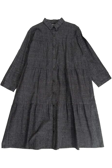 Amazon 儀右ヱ門 ぎえもん ワンピース Y52 アッパッパ 簡単服 久留米絣 日本製 ワンサイズ ちぢみストライプ10パープル 黒 ワンピース チュニック 通販