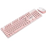 GOLWIS ワイヤレス キーボード & マウス 2点セット タイプライター風 メカニカル レトロ クラシック ゲーミング USB 無線 コードレス パステル 淡い 英字配列 ユニーク 個性的 お洒落 可愛い 女性 事務 オフィス 在宅 テレワーク 