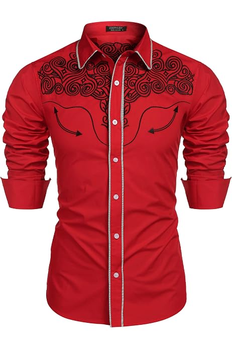 COOFANDY Men's Western Shirts Long 