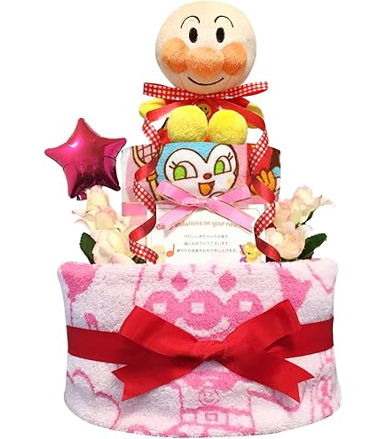 ○出産祝いに大人気！アンパンマン豪華3段おむつケーキ 女の子 Merries おむつケーキ アンパンマン 出産祝い 3段 夏ギフト プレゼント