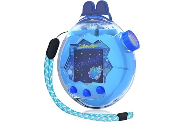 Newzerol【新登場】Tamagotchi Paradise保護ケース 交換用キャップ 通信に対応 たまごっちパラダイスケース PC素材 衝撃吸収 耐久性 すり傷防止 全周囲保護 ストラップ付き 紛失防止（まめっち耳/クリアブルー）