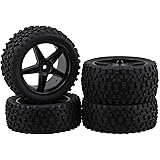 Mxfans 4個入れ ブラック ドット柄 ラバー タイヤ& ブラック 五芒星 ホイールリム RC1：10オフロードのため