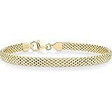 Miabella 18K ゴールド オーバー スターリング シルバー イタリアン 5mm メッシュ リンク チェーン ブレスレット 女性用 6.5、7、7.5、8インチ 925 イタリア製