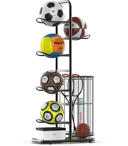 Amazon.co.jp: キャスター付き縦型ボールラック 4段スポーツボール収納