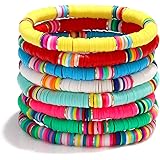 YAHPERN Heishi Bracelet for Woman Girls Bohemian Soft African Vinyl Beaded Layering Stacking Bracelets Lightweight Elastic St