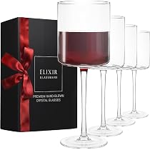 Verres à Vin Rouge Cristal Soufflé Main - Lot De 4, 22 Oz (650 Ml), Design élégant