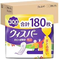 Amazon | ウィスパー 安心の超吸収 300cc 180枚 (30枚×6パック) (尿