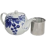 波佐見焼 ポット 古染ぶどう柄 (スーパーステンレス茶こし付) 60173