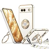 Rockaway 互換性 Pixel 7A 5G 用ケース ダブルリング付き ショルダー ストラップ付き 耐衝撃 薄型 軽量 紐付き 肩掛け 斜めかけ かわいい 女の子 おしゃれ スマホケース ピクセル7A 用カバー - ホワイト