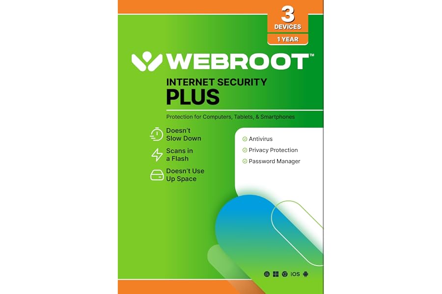 Webroot Internet Security Plus - Antivirus Software 2025 + Password Manager - 3 Device - 1 Year [Digital Download]