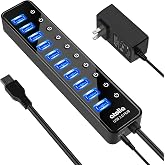 USB3.0ハブ 電源付き atolla USB ハブ 10ポート USBハブ セルフパワー USB Hub 5Gbps高速データ伝送 USB3.0 拡張 独立スイッチ付き ACアダプタ付き Android/Windows/MacBook/Mac/S