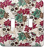 Sugar Skulls &花ライトスイッチカバー( 2 Toggleプレート) ( Personalized )