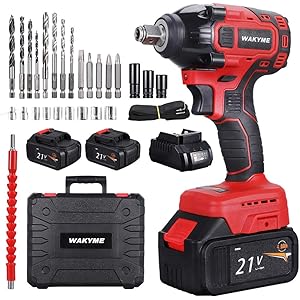 WAKYME 充電式 インパクトレンチ 21V 4000mAhバッテリー2本 最大トルク330N.m 3/8チャック無段…