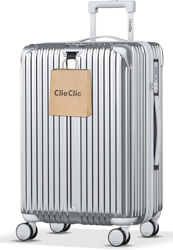 [ClioClio] スーツケース キャリーケース キャリーバッグ 拡張機能付 超軽量 静音 鏡面加工 【360度回転 & 取り外す可能】 ABS+PC 耐衝撃 防盗ファスナー TSAローク搭載 旅行 ビジネス 出張 (シルバー, Mサイズ（4~7泊/65L）)