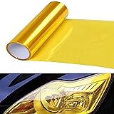 OKAWASI ヘッドライト フィルム 30x120cm 車用 UVカット 黄ばみ防止 施工簡単 ヘッドライト保護フィルム 自動車 バイク対応 テールランプ フォグランプ 汎用ステッカー（ゴールデンイエロー）