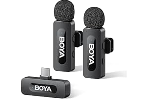 BOYA BY-V20 Wireless Microphones for iPhone 15/16 Series, Android/Laptop with USB-C Port, 100m Range, 9H Battery Life, Noise Reduce Mini Mic Clip on Lapel Microphone for Video Recroding/Youtube/TikTok