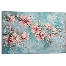 Amazon.co.jp: 絵画 水色の背景に桃の花 アートパネル ポスター