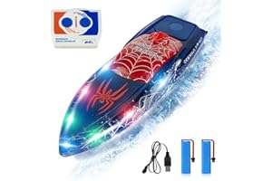 Carox ラジコンボート ラジコン船 子供向け おもちゃ 防水 12km/h LEDライト カラー調整可能 2.4Ghz バッテリー2本 使用時間40分 プレゼント 男の子 小学生 中学生 日本語取説BO14