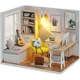 CUTEROOM DIY Miniature Dollhouse Kit with Furniture,Wooden Doll House Plus LED Lights & Dust Cover, DIY House Kit, Mini House