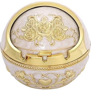 AROXIA 灰皿 ヨーロッパ風 おしゃれ 卓上 煙の出ない灰皿 (ゴールド&ホワイト)