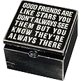 Primitives by Kathy 18192 Classic Hinged Wood Box, 4 x 4 x 2.75-Inches, Good Friends are Like Stars