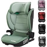 Jovikids ジュニアシート ISOFIX、 i-Size R129適合 3歳から チャイルドシート、背もたれの幅とヘッドレストを調節、100～150cm（2/3組、3～12歳）ブースターシート カップホルダー付き (グリーン)