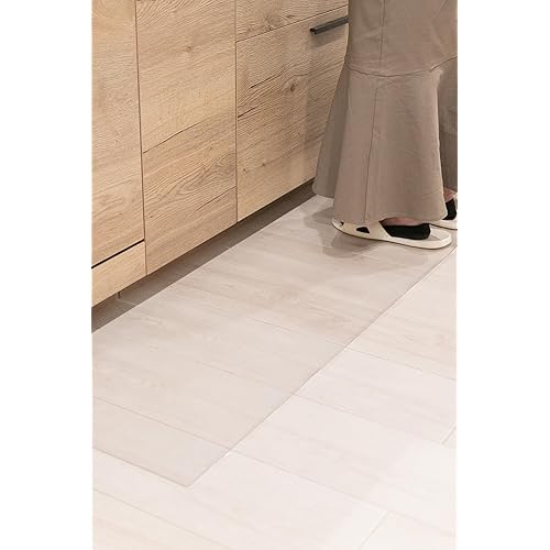 AP LAB キッチンマット【L字の折り目付きで便利】透明 拭ける 床保護マット すべり止め付き 防水 汚れ防止 凹み 傷防止 床暖房対応 クリアマット 台所・シンク下・調理台対応 (60×120cm)