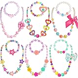 PinkSheep Beaded Necklace and Beads Bracelet for Kids, 6 Sets, Little Girls Jewelry Sets, Favors Bags for Girls