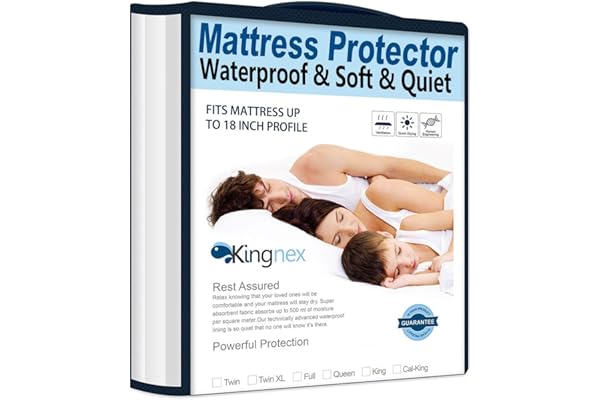 Kingnex Kingnex Waterproof Mattress Protector with Bamboo Viscose Jersey Soft Noiseless Smooth Top Fitted Mattress Cover with Stretchy Pocket Queen 152x203 cm