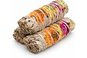 Joy Organic White Sage Smudge Sticks with Flowers for Cleansing Home, Meditation, Yoga, Healing and Smudging | Sustainably Sourced California White Sage Bundles (3 Pack - 4 Inch)