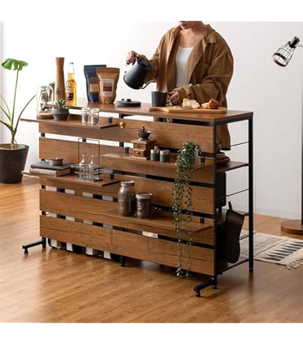 キャスター付き キッチンアイランドカートトロリーカート 木製テーブル 収納家具 Amazon.co.jp: 収納ラック保管棚 アイランドキッチン、キッチン収納