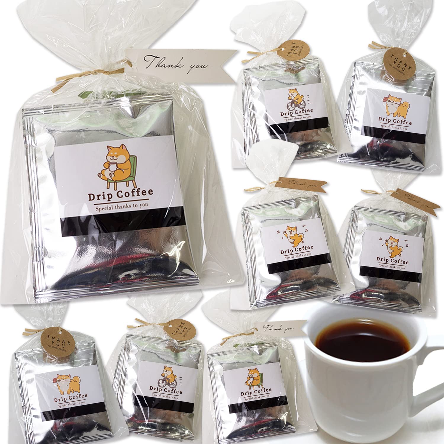 プチギフト ドリップ コーヒー 2個入り 8袋セット 退職 お礼 挨拶 引菓子 かわいい 柴犬 個包装 (1)