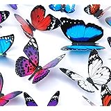Amazon かわいらしい蝶の部屋かざり 大きな 蝶 壁紙 立体 3d かわいい ウォールステッカー 24匹 赤 青 磁石 安全ピン タイプ 両面テープ付き 壁紙シール 立体3d 華やかな壁紙 ウォールステッカー インテリア 部屋 の 模様替え 12個ブルー 赤12個 ウォール