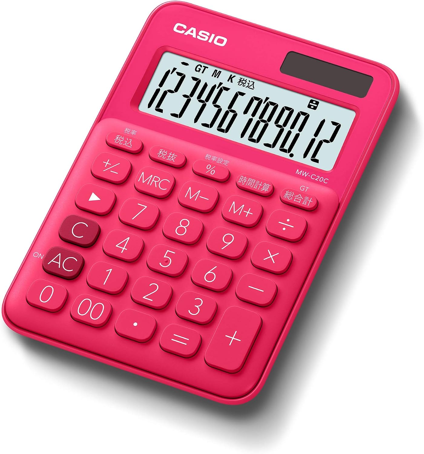 カシオ カラフル電卓 ビビッドピンク 12桁 ミニジャストタイプ MW-C20C-RD-N