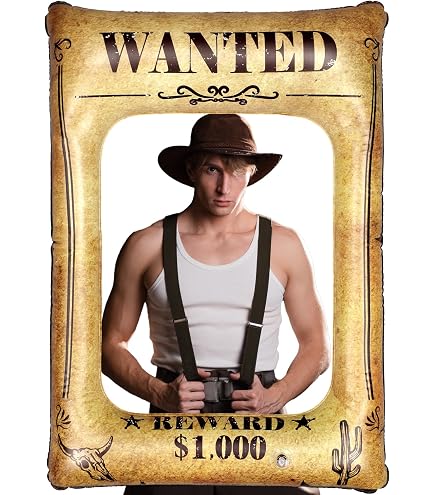 Kit Accessoires Photomaton Cowboy - Décoration Fête Western - Cadre Photo 70x50 Cm - Bâtons En Bois - 14
