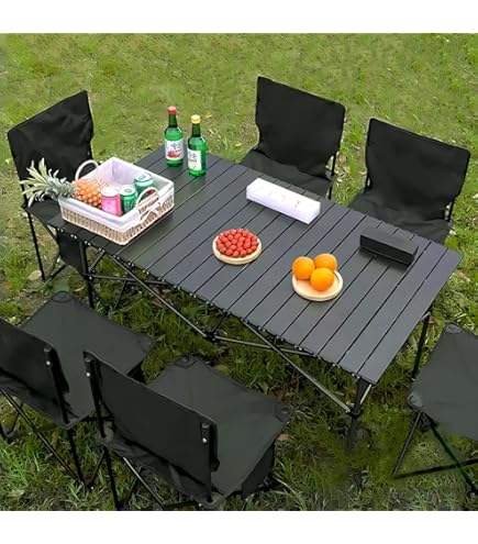 アウトドア テーブル チェア セット軽量 折り畳み 7点セット　ブラック Amazon.co.jp: アウトドア テーブルチェアセット キャンプ