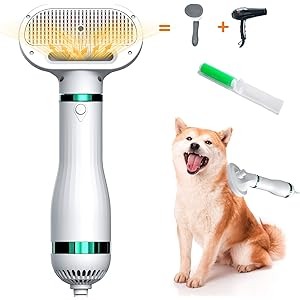 ペットドライヤー ペットブラシ 4 in 1多機能 ドライヤー スタイリング マッサージ 梳毛 猫犬用ドライヤー グルー…