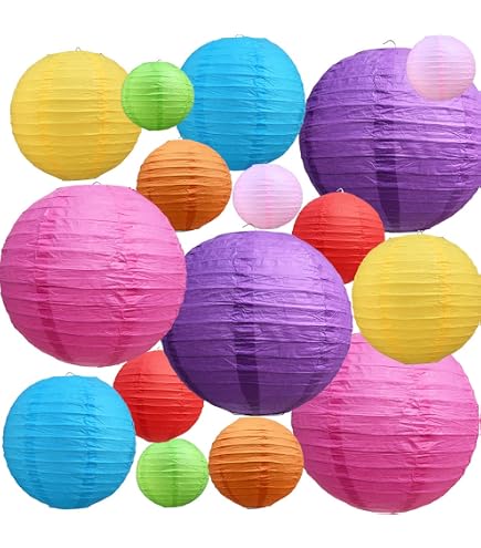 12-Pack Hollow Paper Lanterns – 6″ Oval Chinese/Japanese Style Hanging Lanterns, Cherry Blossom Cutout Design, Reusable, For Wedding, Birthday, Baby Shower, Home Decor (10 Colors)