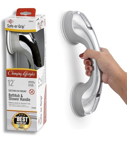 HealthSmart Suction Cup Grab Bar With Germ Protection, Chrome – Balance Aid For Bath & Shower, No Tools Needed