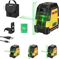 PREXISO レーザー墨出し器 グリーンレーザー 縦・横・クロスラインレーザー切替可能 3つの照射モード レーザー水平器 自動補正モード&手動傾斜モード レーザークラスII USB充電式 高輝度 軽量 操作簡単 受光器対応 マグネットベース付き 建
