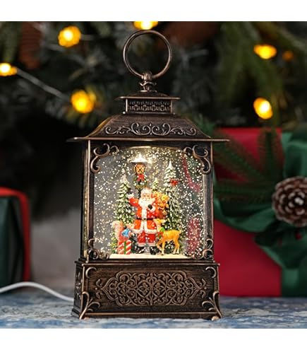 クリスマス ランタン型スノードーム クリスマス ランタン型スノードーム サンタ トナカイ ライト Amazon.co