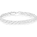 Miabella 925 Sterling Silver Italian 6-Strand Diamond-Cut 7mm Braided Herringbone Chain Bracelet for Women Teen Girls 6.5, 7.