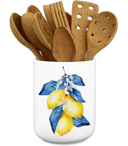JarThenaAMCS Set Of 3 Lemon & Floral Glass Storage Jars With Lids - Airtight Kitchen Canisters For Coffee, Tea, Sugar (3.4x3.4x4.1in)