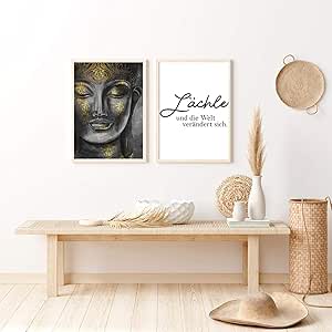 Amazon Co Jp 禅仏像ポスターリラックススマイル動機付けの引用キャンバスプリントミニマリストの壁アート写真絵画仏教60x80cm 2ピースフレームレス ホーム キッチン